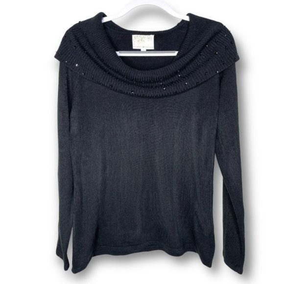 Debbie Morgan Size Small Black Off the Shoulder Soft Knit Sequin Cozy Sweater - Picture 1 of 10
